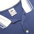 NIKE Court Mens Blue & White Striped Short Sleeve Logo M Polo Shirt Casual
