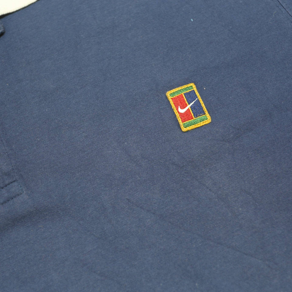NIKE Court Mens Blue & White Striped Short Sleeve Logo M Polo Shirt Casual