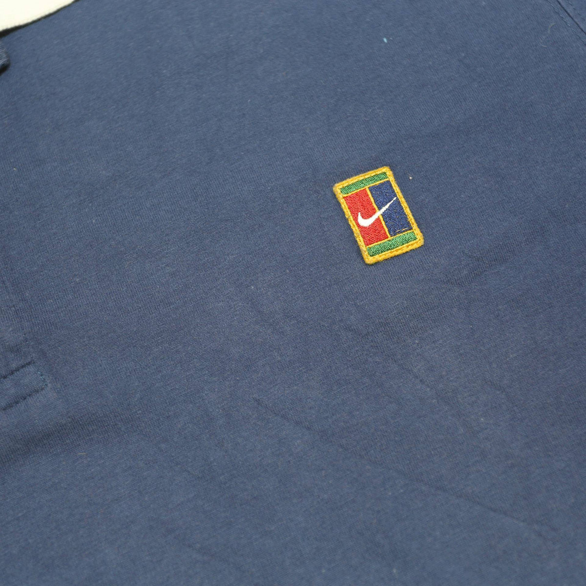 NIKE Court Mens Blue & White Striped Short Sleeve Logo M Polo Shirt Casual