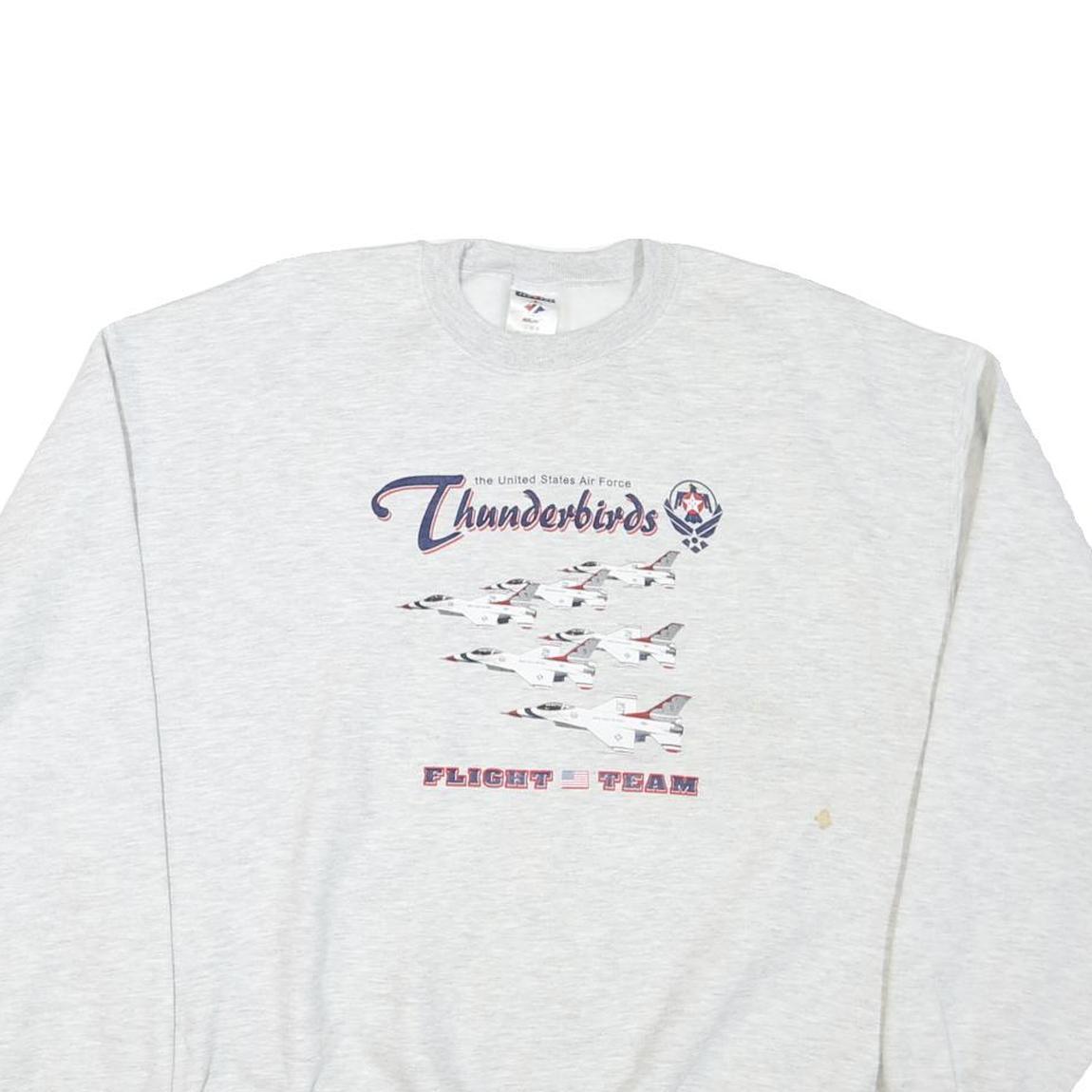 JERZEES Mens Grey Thunderbirds Flight Team Crew Neck L Cotton Blend Sweatshirt