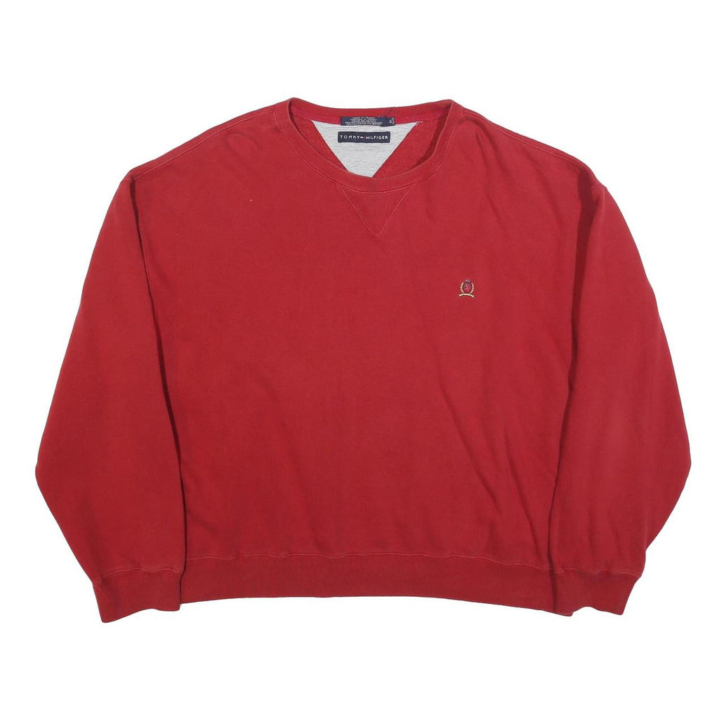 TOMMY HILFIGER Womens Red XL Cotton Blend Crew Neck Sweatshirt
