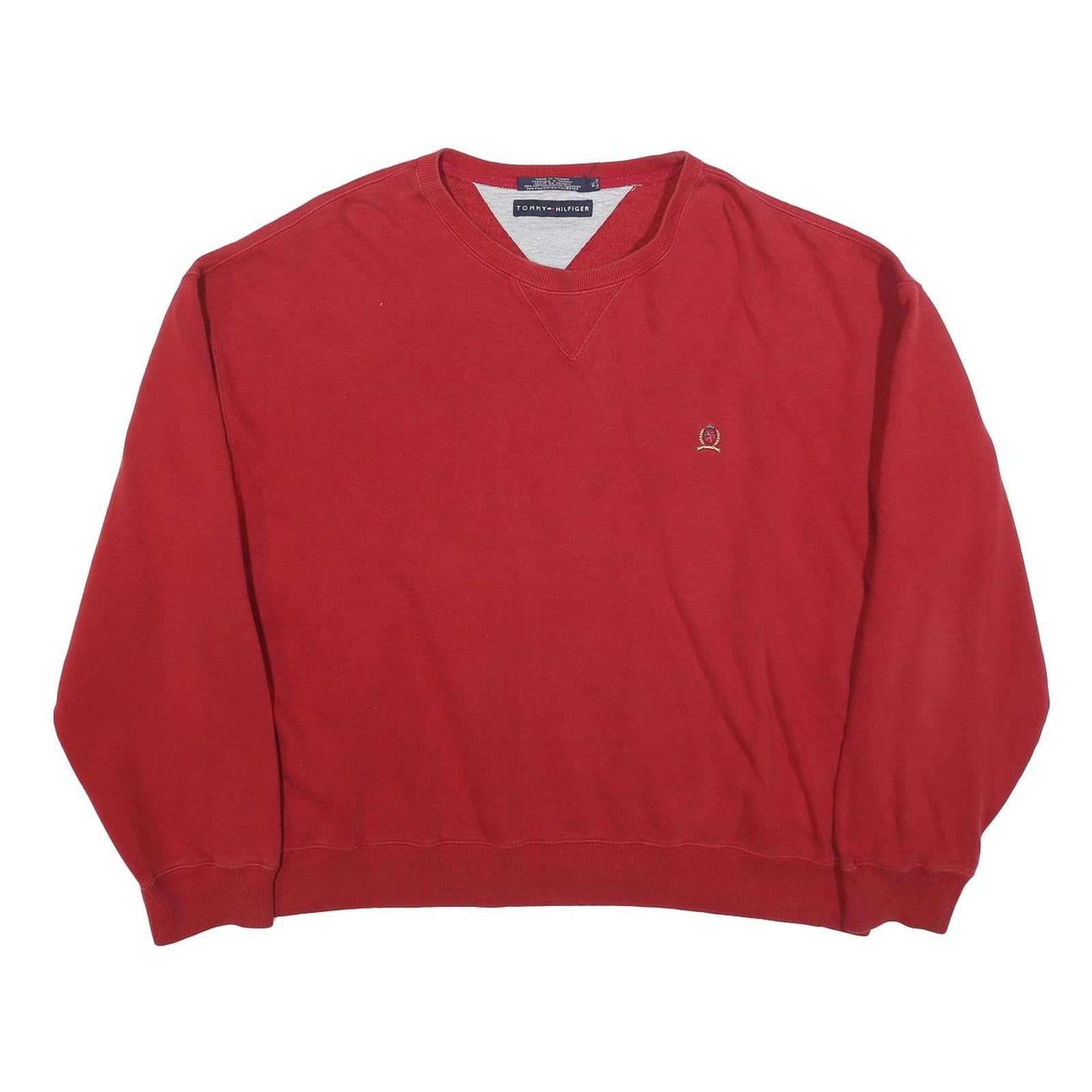 TOMMY HILFIGER Womens Red XL Cotton Blend Crew Neck Sweatshirt