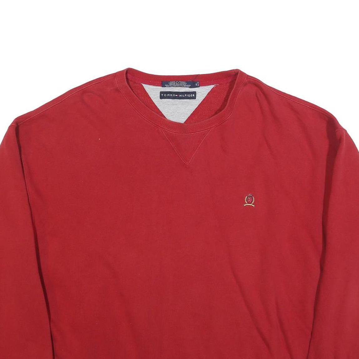 TOMMY HILFIGER Womens Red XL Cotton Blend Crew Neck Sweatshirt
