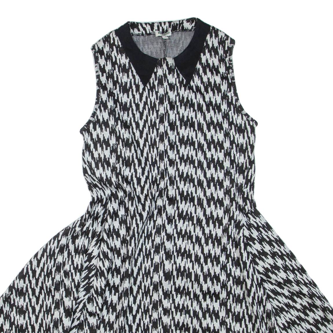 KENZO Womens Fit & Flare Dress Black Houndstooth Sleeveless Short M