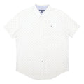 TOMMY HILFIGER Mens White & Navy Shirt L Cotton Blend Polka Dot Short Sleeve