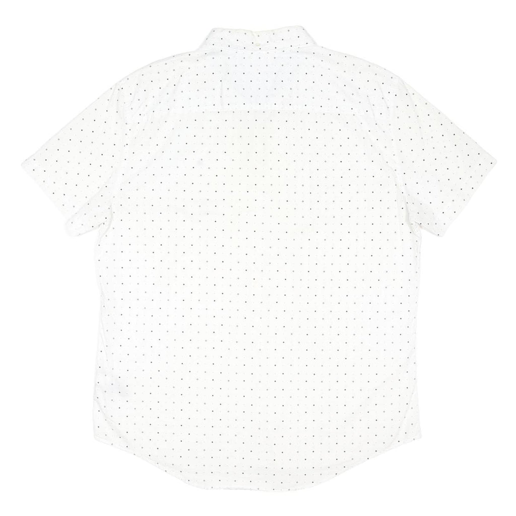 TOMMY HILFIGER Mens White & Navy Shirt L Cotton Blend Polka Dot Short Sleeve