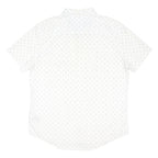 TOMMY HILFIGER Mens White & Navy Shirt L Cotton Blend Polka Dot Short Sleeve