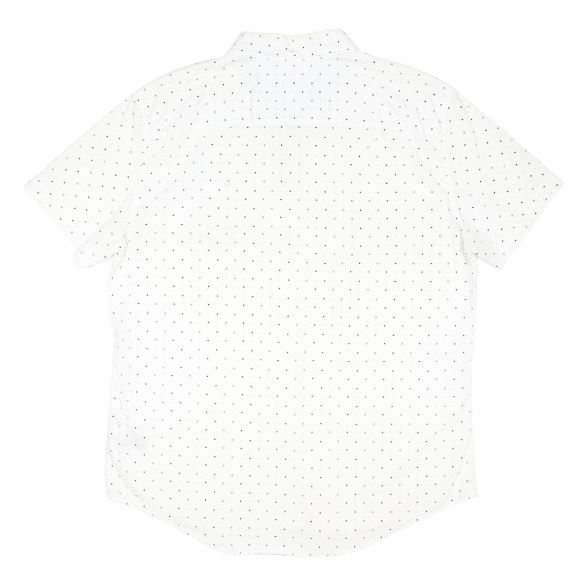 TOMMY HILFIGER Mens White & Navy Shirt L Cotton Blend Polka Dot Short Sleeve