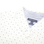 TOMMY HILFIGER Mens White & Navy Shirt L Cotton Blend Polka Dot Short Sleeve