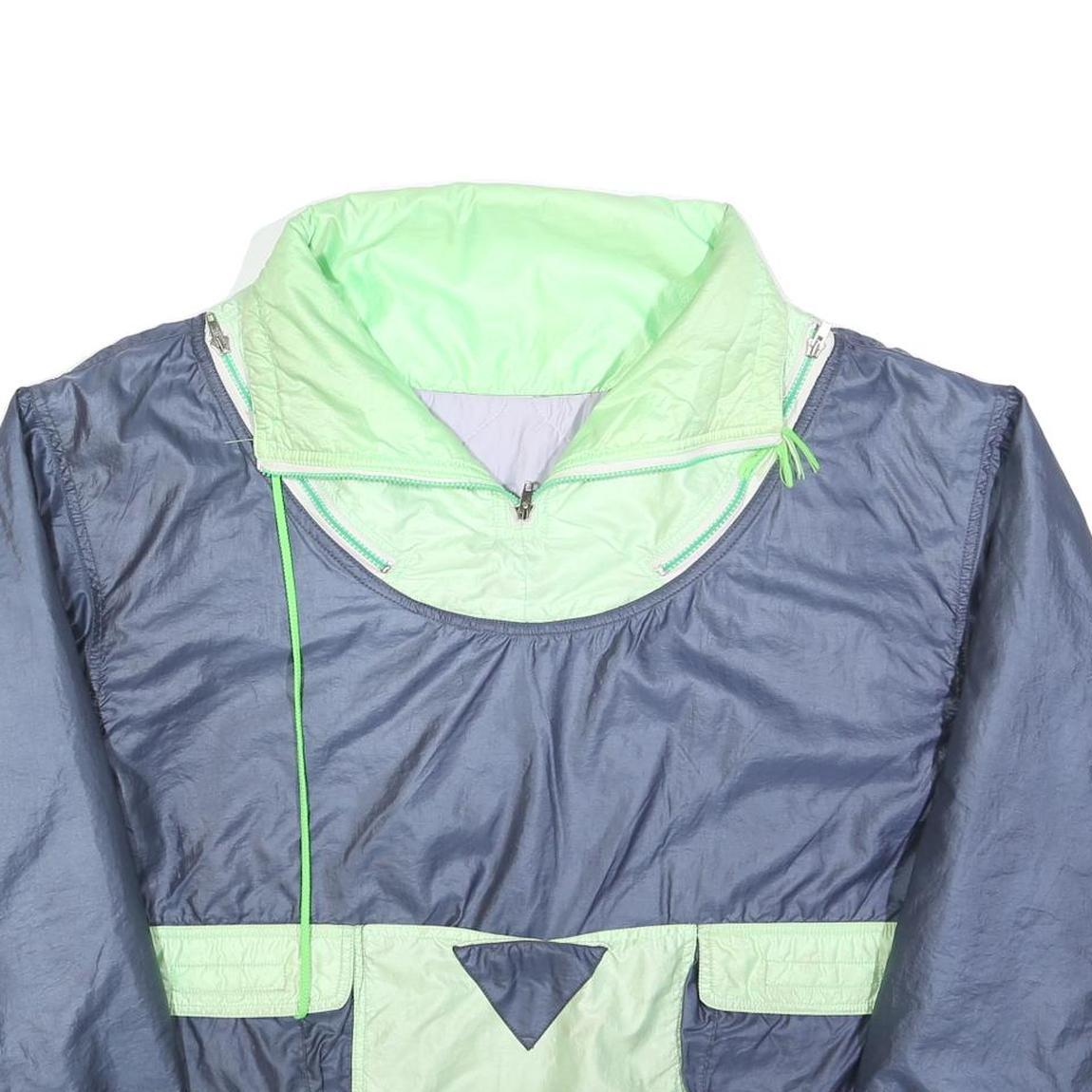 Mens Navy Blue & Light Green Outdoor Jacket L Polyester Zip Plain Pocket