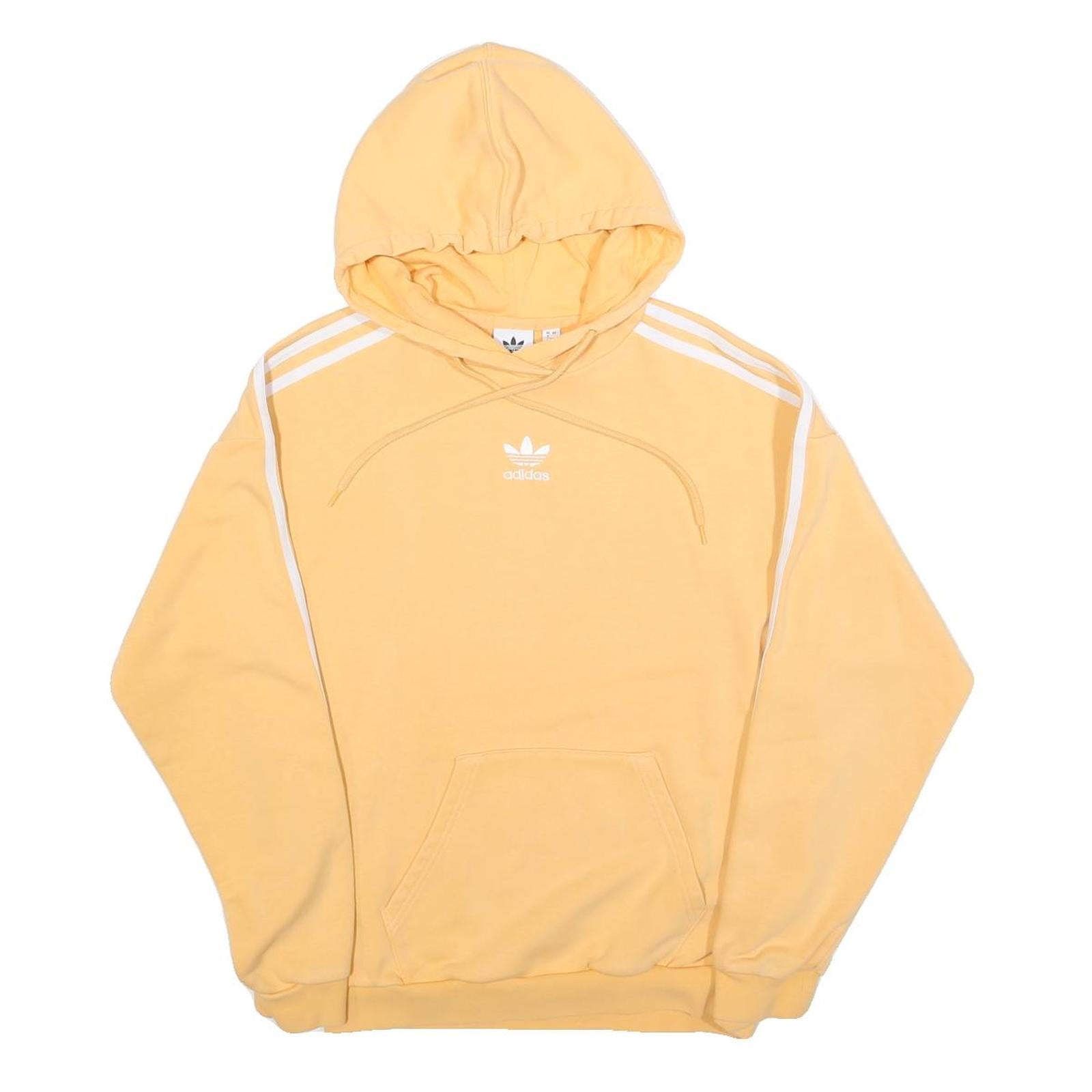 ADIDAS Womens Yellow Hoodie UK 4 Cotton Blend Pullover Drawstring Hood