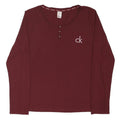 CALVIN KLEIN Womens Maroon Cotton Blend Logo Henley Long Sleeve T-Shirt M