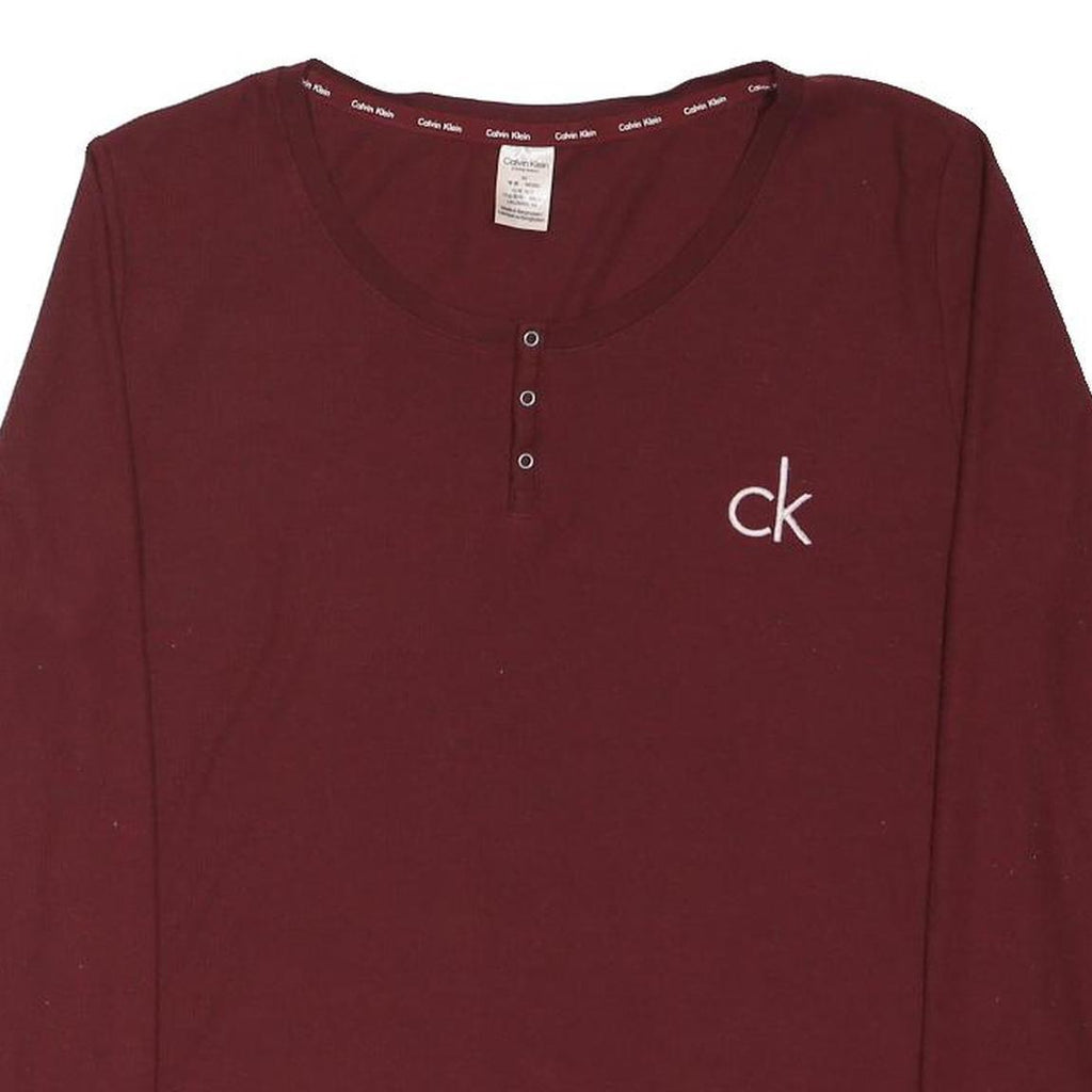 CALVIN KLEIN Womens Maroon Cotton Blend Logo Henley Long Sleeve T-Shirt M