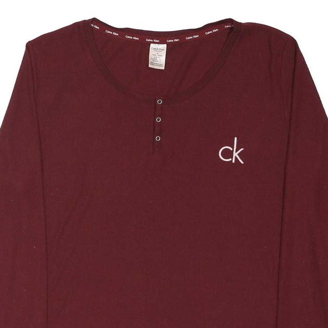 CALVIN KLEIN Womens Maroon Cotton Blend Logo Henley Long Sleeve T-Shirt M