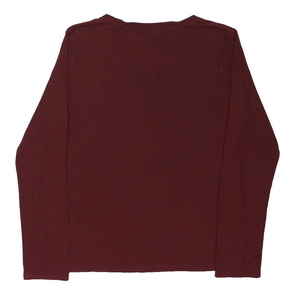 CALVIN KLEIN Womens Maroon Cotton Blend Logo Henley Long Sleeve T-Shirt M