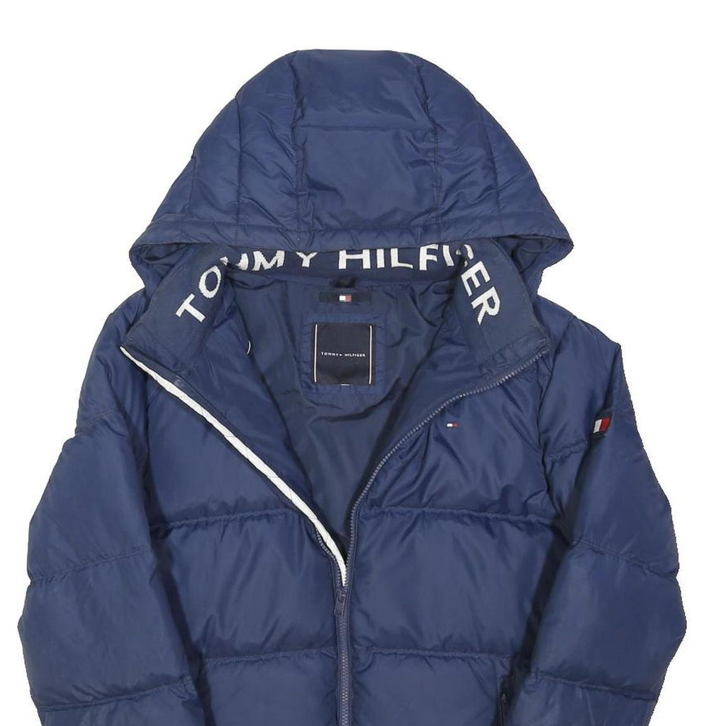 TOMMY HILFIGER Mens Blue Down Jacket M Puffer Hooded Zip Lightweight Warm