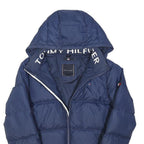 TOMMY HILFIGER Mens Blue Down Jacket M Puffer Hooded Zip Lightweight Warm