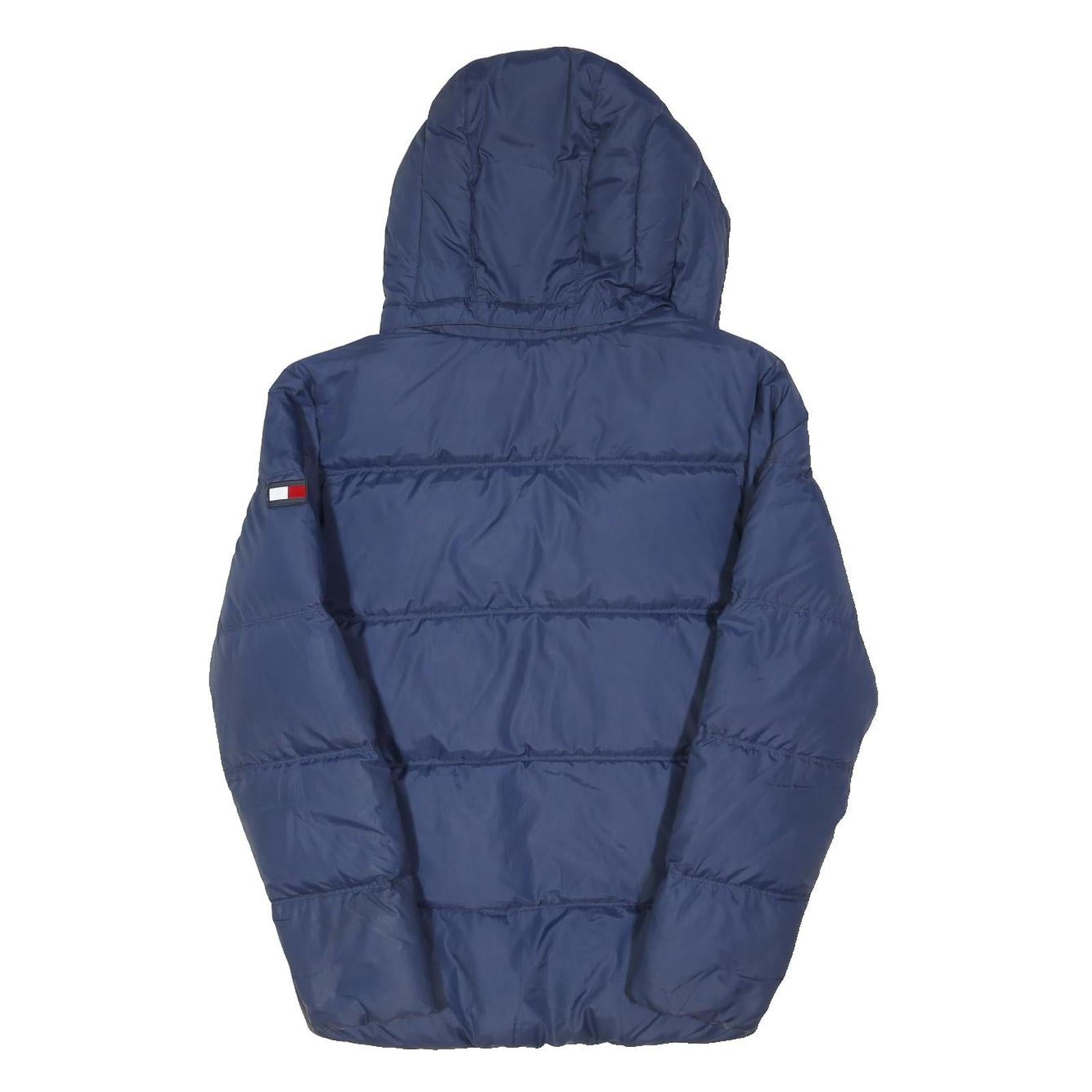 TOMMY HILFIGER Mens Blue Down Jacket M Puffer Hooded Zip Lightweight Warm