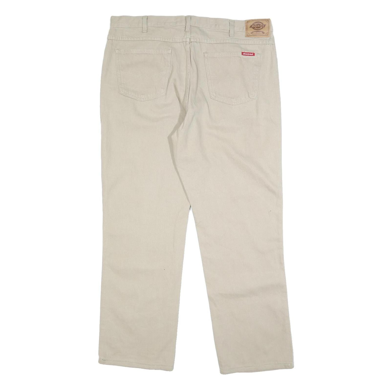 DICKIES Mens Jeans Beige Regular Straight Denim W40 L30 Classic Fit Zip Closure