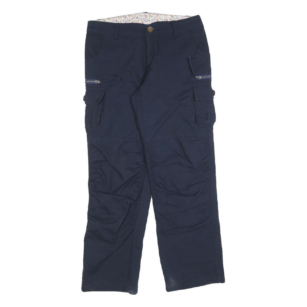 EDEN ONE Womens Regular Fit Navy Cotton Blend Cargo Trousers W30 L28 Utility Zip