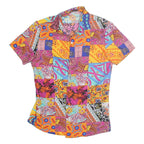 ROMWE Womens Multicolour Patchwork Pattern Shirt Dress Cotton Short Sleeve M