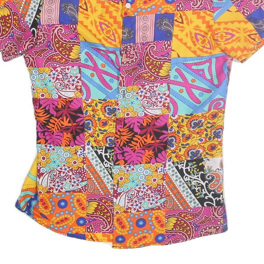 ROMWE Womens Multicolour Patchwork Pattern Shirt Dress Cotton Short Sleeve M