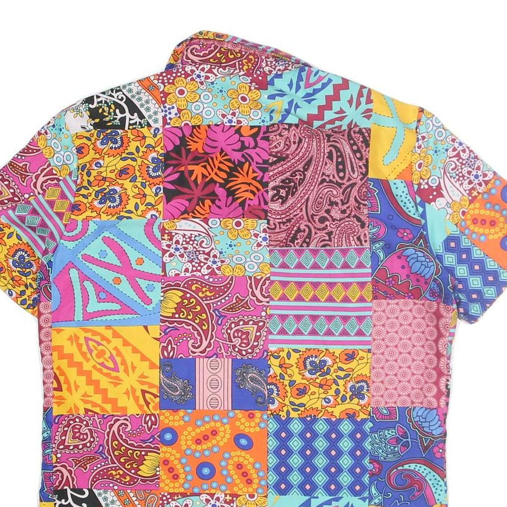 ROMWE Womens Multicolour Patchwork Pattern Shirt Dress Cotton Short Sleeve M