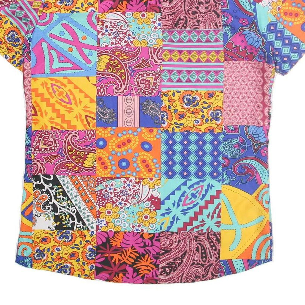 ROMWE Womens Multicolour Patchwork Pattern Shirt Dress Cotton Short Sleeve M