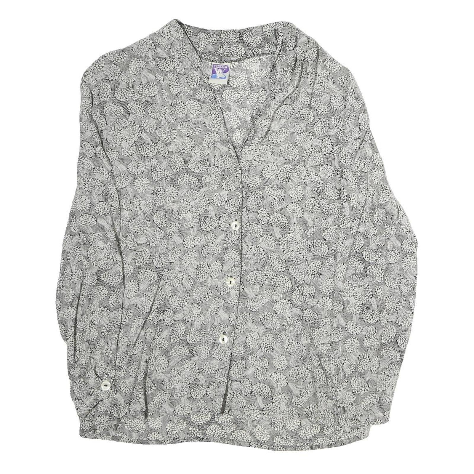 YESSICA Womens Grey Printed Long Sleeve V-Neck Blouse M Patterned Top