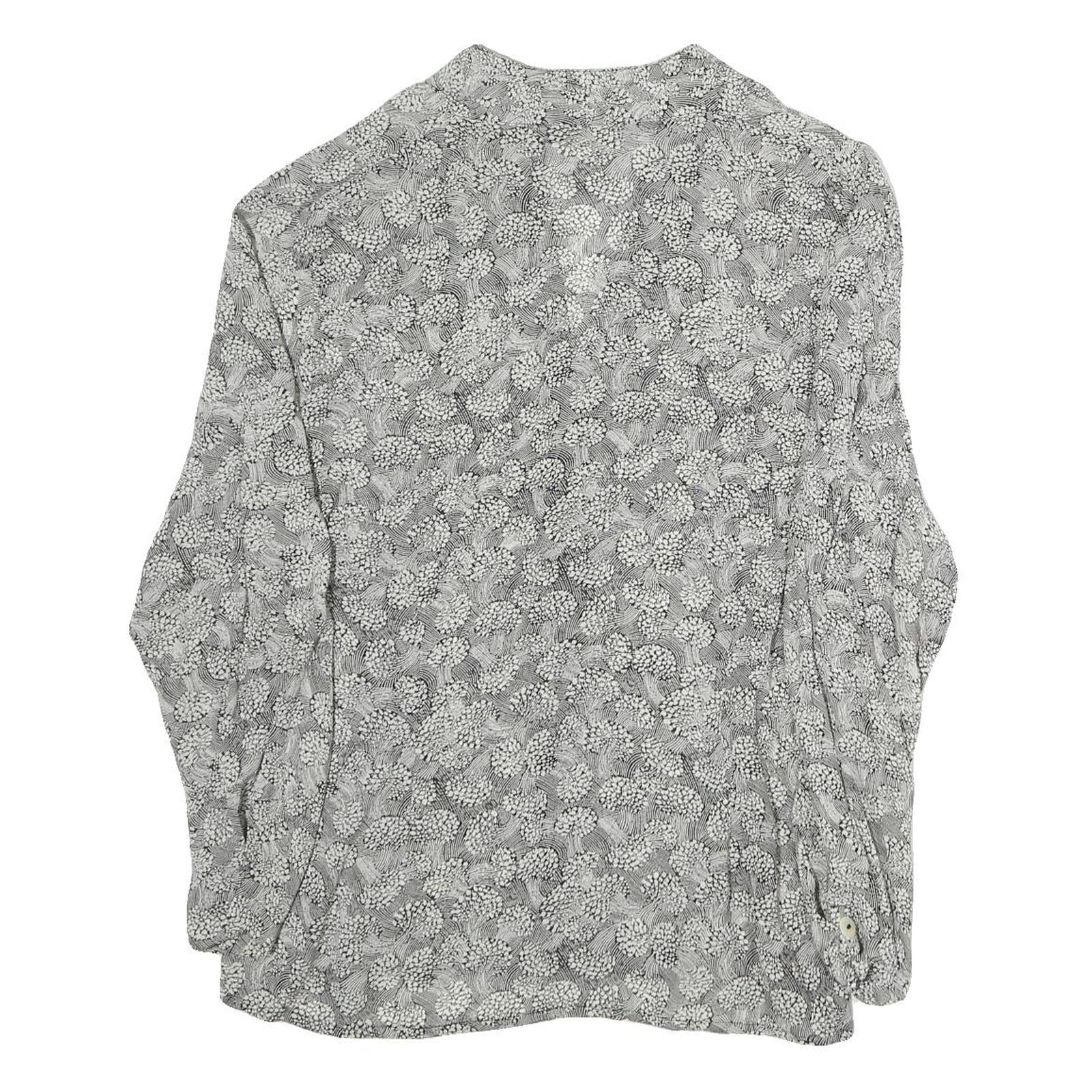 YESSICA Womens Grey Printed Long Sleeve V-Neck Blouse M Patterned Top