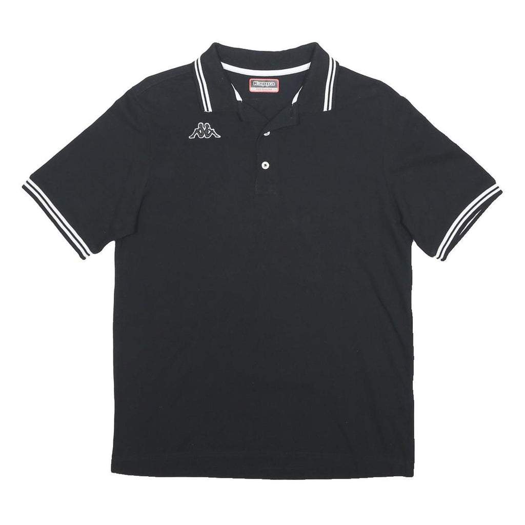 KAPPA Mens Black & White Polo Shirt M Cotton Classic Fit Logo Casual