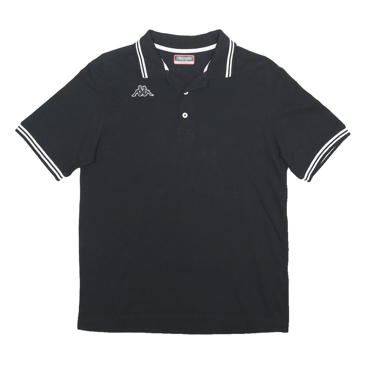 KAPPA Mens Black & White Polo Shirt M Cotton Classic Fit Logo Casual