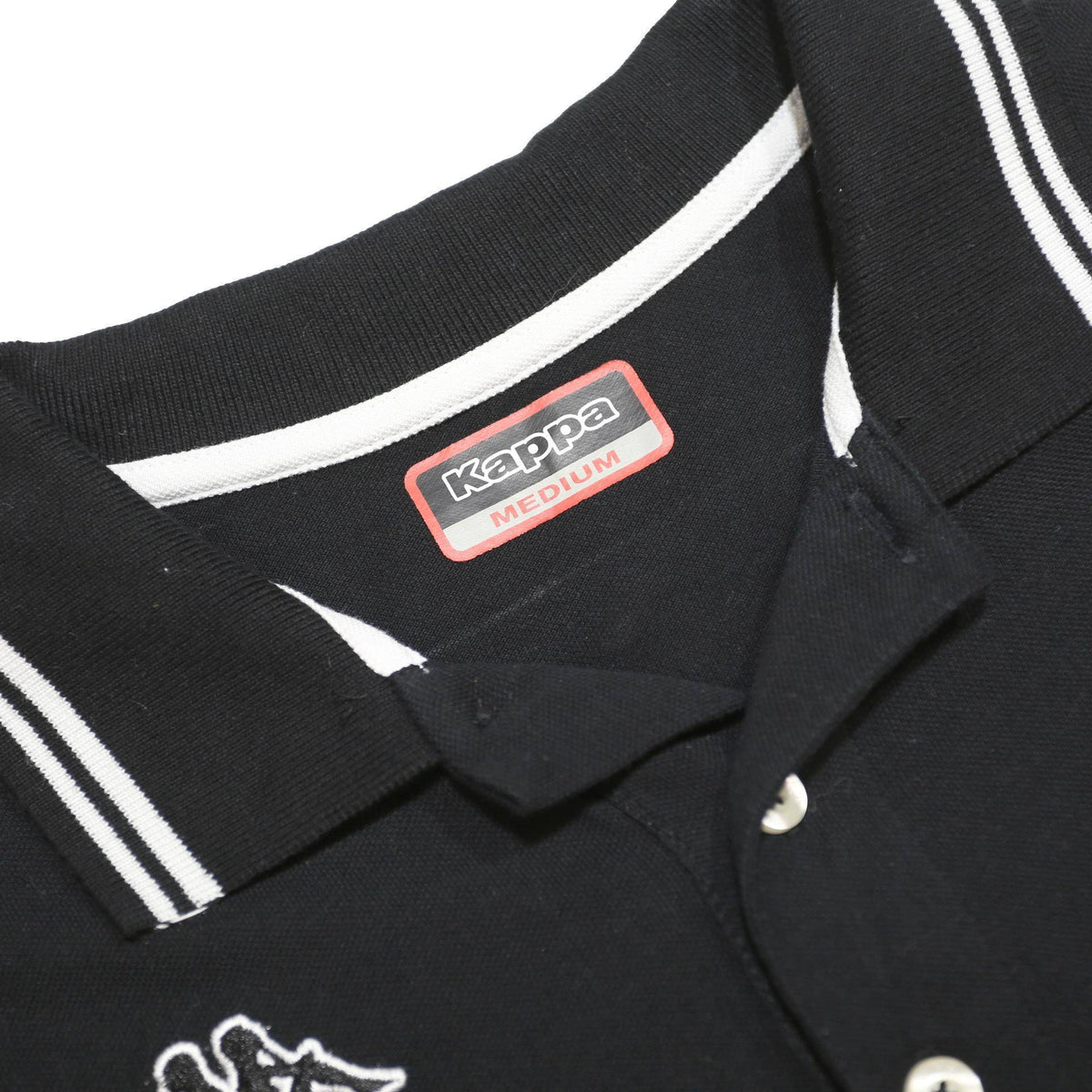 KAPPA Mens Black & White Polo Shirt M Cotton Classic Fit Logo Casual