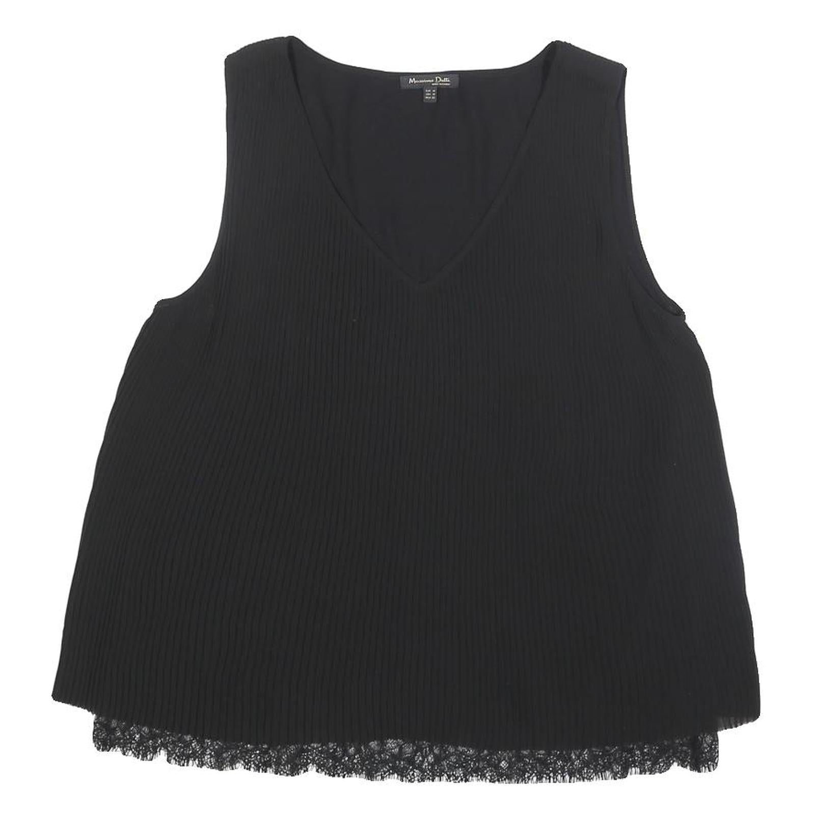 MASSIMO DUTTI Womens Black Lace Trim Sleeveless V-Neck Top M Ribbed