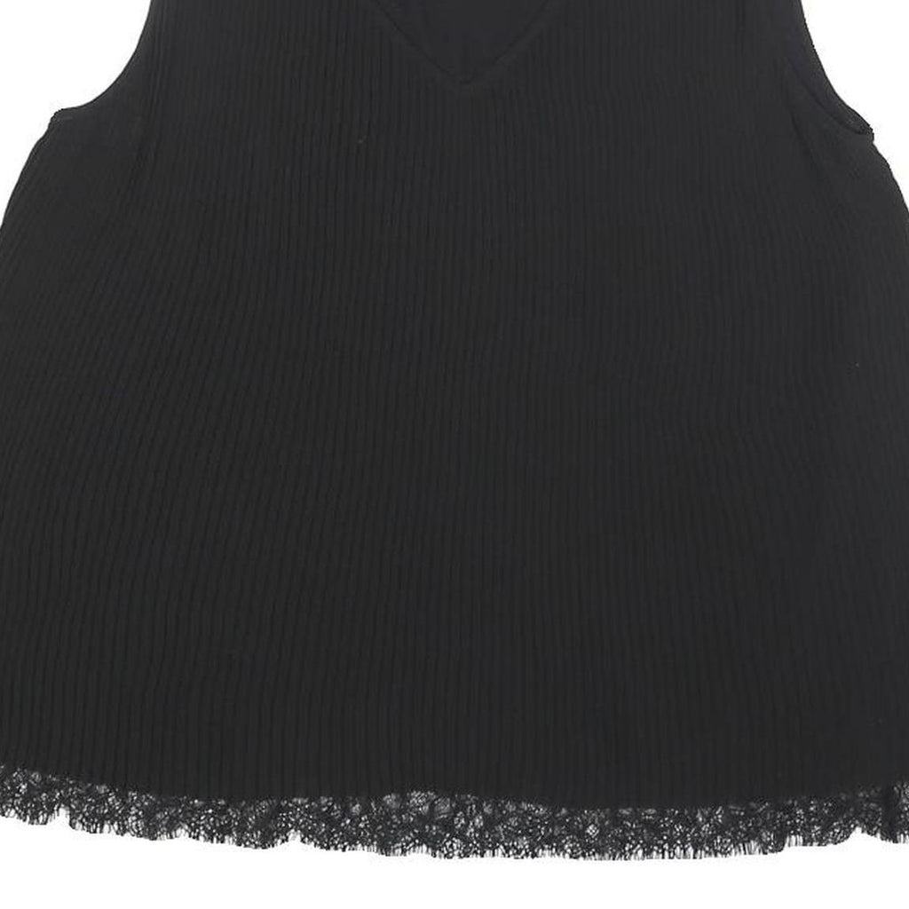 MASSIMO DUTTI Womens Black Lace Trim Sleeveless V-Neck Top M Ribbed