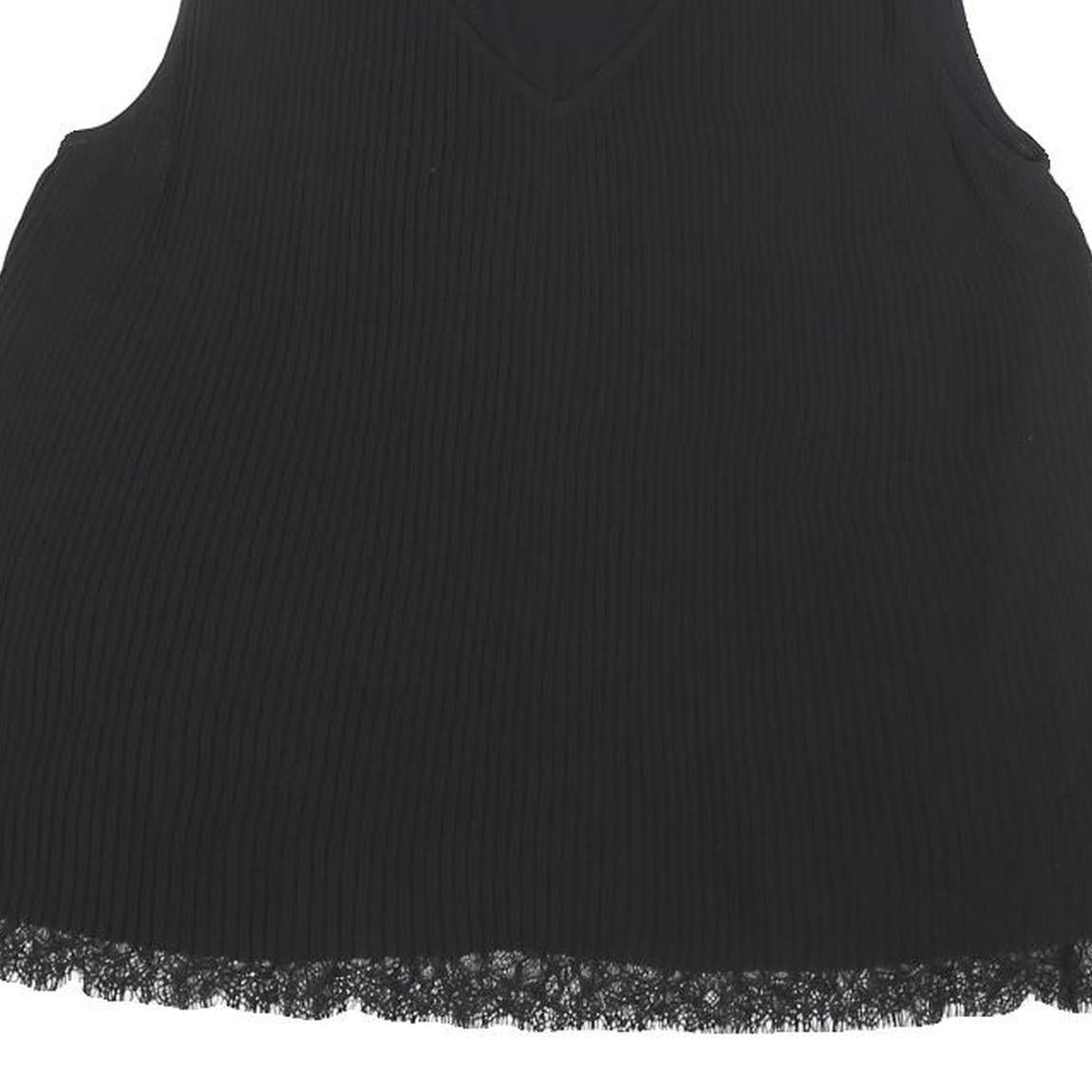 MASSIMO DUTTI Womens Black Lace Trim Sleeveless V-Neck Top M Ribbed