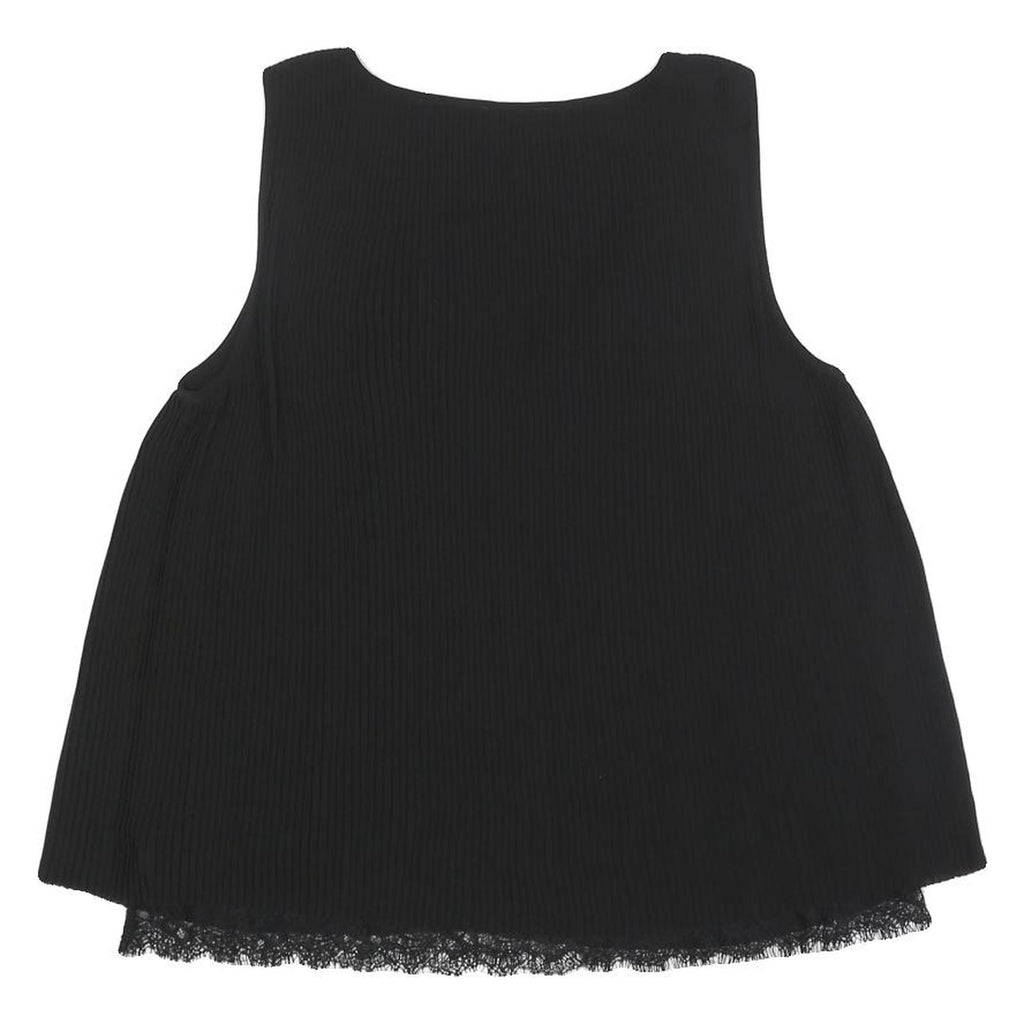 MASSIMO DUTTI Womens Black Lace Trim Sleeveless V-Neck Top M Ribbed