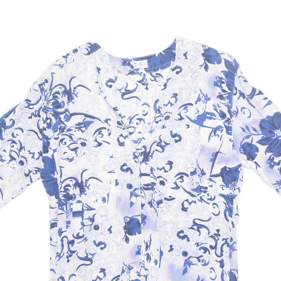 BETH BARCLAY Womens Printed Blouse Blue V-Neck Crazy Pattern L