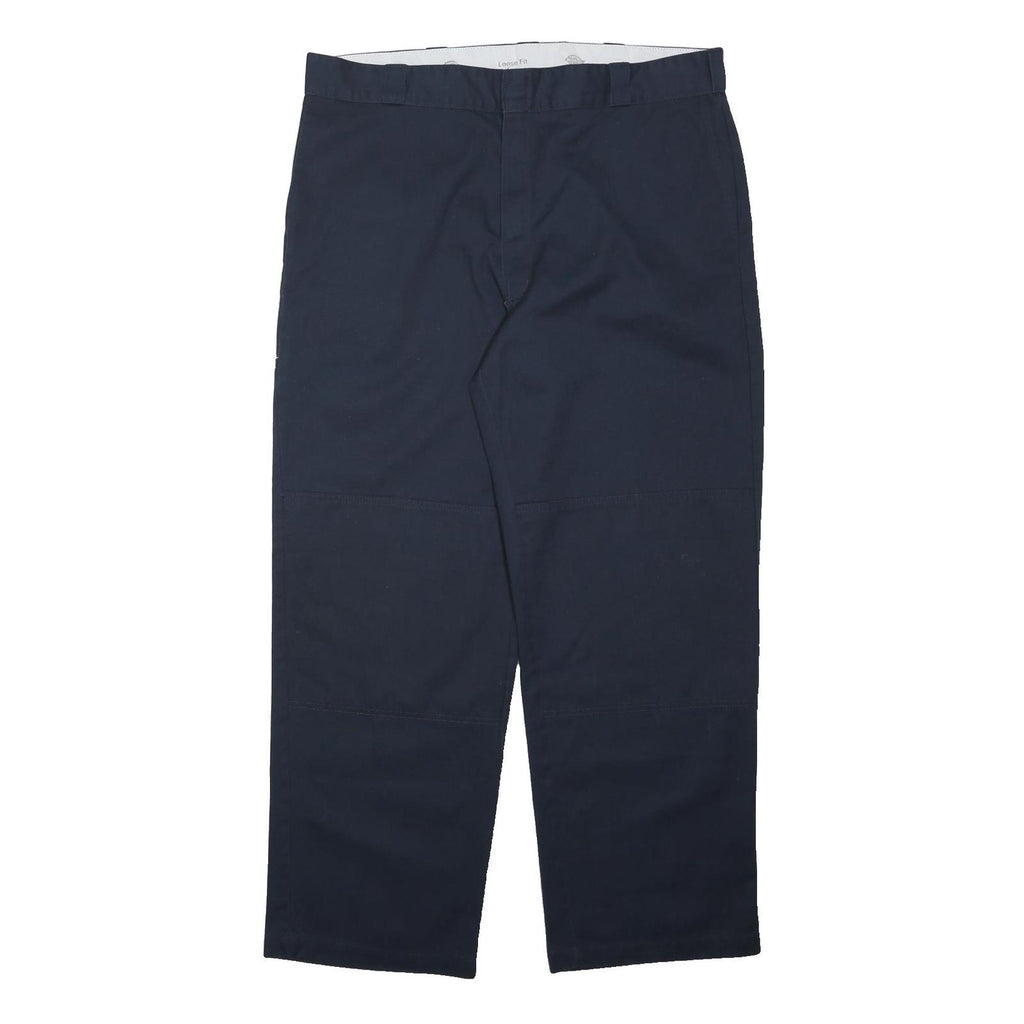DICKIES Mens Polyester Blend Navy Loose Tapered Trousers W40 L31 Workwear Zip