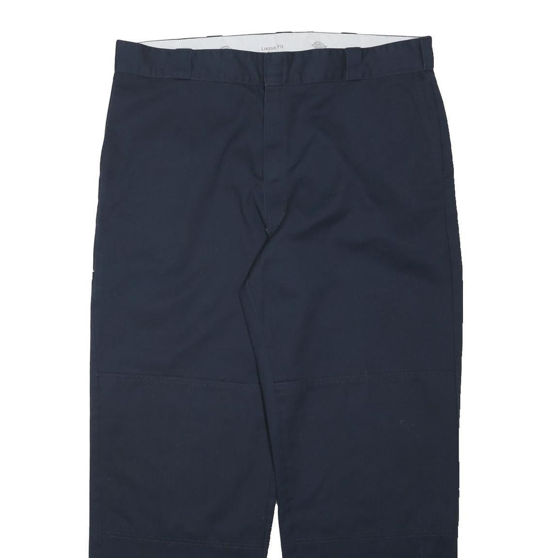 DICKIES Mens Polyester Blend Navy Loose Tapered Trousers W40 L31 Workwear Zip
