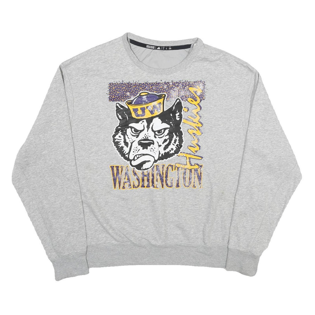 ADIDAS Mens Grey Washington Huskies Crew Neck XL Cotton Blend Sweatshirt