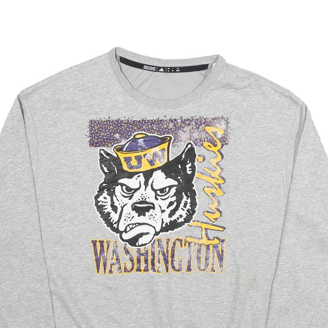 ADIDAS Mens Grey Washington Huskies Crew Neck XL Cotton Blend Sweatshirt