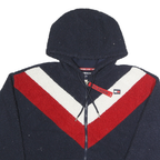 TOMMY SPORT Mens Navy Blue Red & White Chevron Zip Jacket M Cotton Sherpa