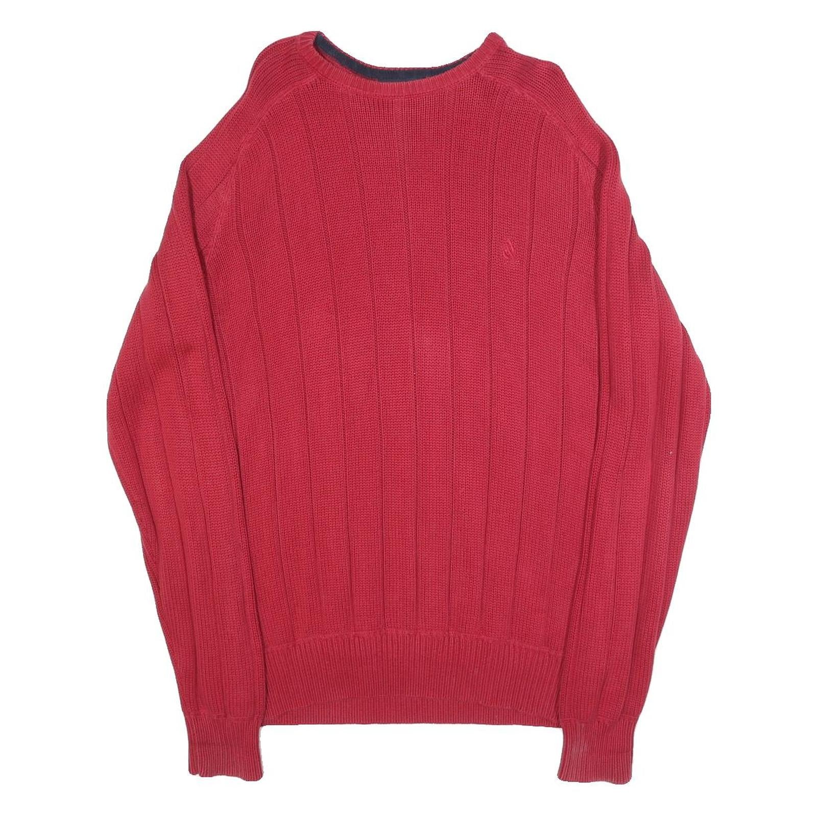 NAUTICA Mens Red Plain Pullover Jumper Crew Neck Rib Knit M Cotton Blend