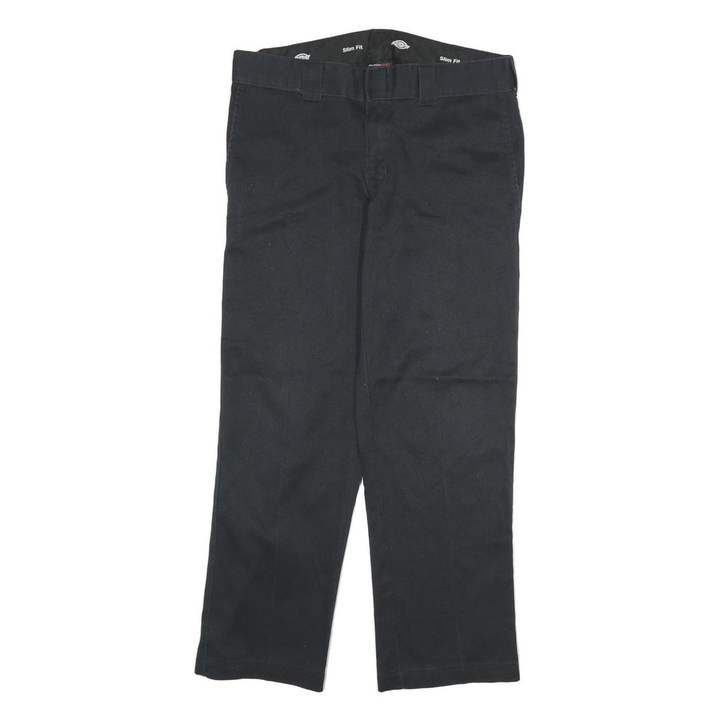 DICKIES Mens Cotton Blend Black Slim Straight Trousers W27 L28 Workwear