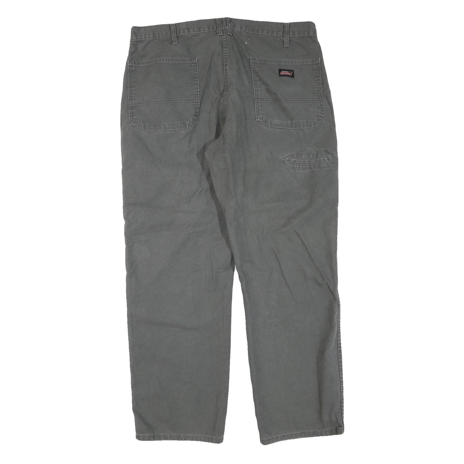 DICKIES Mens Cotton Blend Grey Regular Straight Trousers W38 L30 Workwear Casual