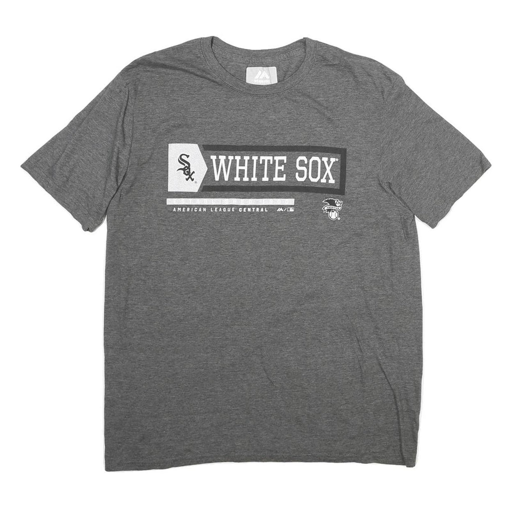 MAJESTIC Mens Grey White Sox Graphic T-Shirt L Short Sleeve Crew Neck Cotton