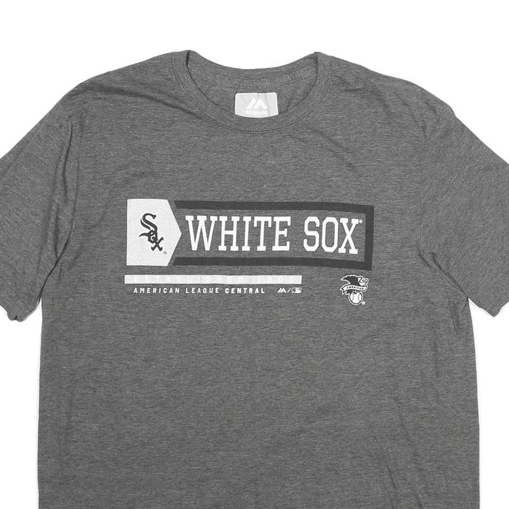 MAJESTIC Mens Grey White Sox Graphic T-Shirt L Short Sleeve Crew Neck Cotton