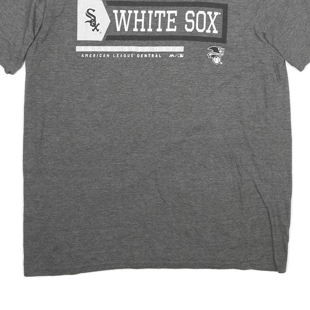 MAJESTIC Mens Grey White Sox Graphic T-Shirt L Short Sleeve Crew Neck Cotton