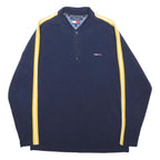 TOMMY JEANS Mens Navy Blue Yellow Stripe Long Sleeve Polo Shirt L Cotton Blend